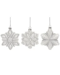 Glass 5.375in Clear Christmas Snowflake Ornament Set Of 3 Home