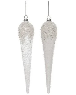 Glass 9.5in Christmas Icicle Ornament Set Of 2 Home
