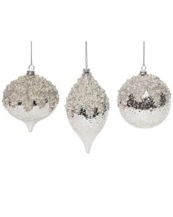 Glass 4.5in Christmas Glittered With Beads Ornament Set Of 3 Home