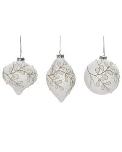Glass 4.5in Christmas Leaves Ornament Set Of 3 Home