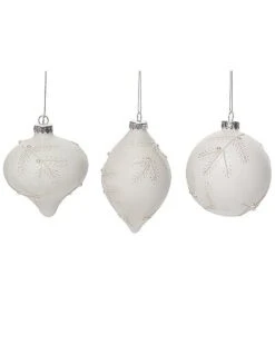 Glass 4.5in Christmas Pine Needle Ornament Set Of 3 Home