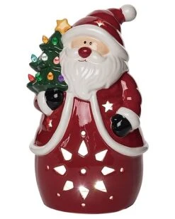 Ceramic 9.5in Multicolored Christmas Light Up Santa Tree Home