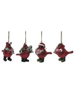 Resin 3in Multicolored Christmas Dressy Cardinal Ornament Set Of 4 Home