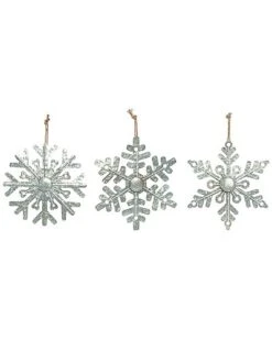 Metal 14.5in Christmas Rope Accent Snowflake Decor Set Of 3 Home