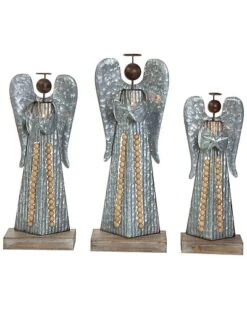 Metal 20in Multicolored Christmas Beaded Angel Decor Set Of 3 Home