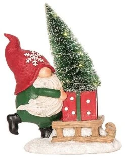 Resin 7in Multicolored Christmas Light Up Gnome And Bottle Brush Figurine Home