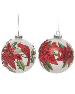 Glass 4.5in Multicolored Christmas Poinsettia Ornament Set Of 2 Home