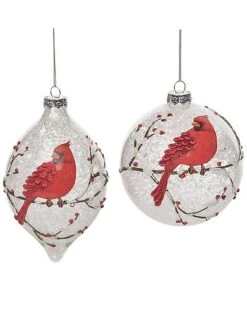 Glass 5.5in Multicolored Christmas Painted Dimensional Accent Cardinal Ornament Set Of 2 Home
