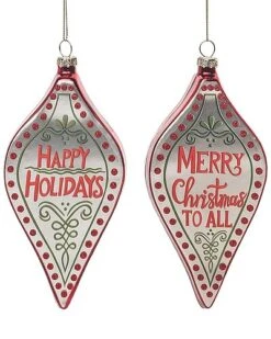Glass 6.88in Multicolored Christmas Painted Holiday Greeting Ornament Set Of 2 Home