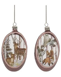 Glass 6in Multicolored Christmas Painted Woodcut Forest Ornament Set Of 2 Home