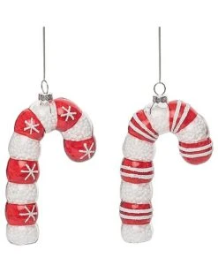Glass 5.75in Multicolored Christmas Candy Cane Ornament Set Of 2 Home