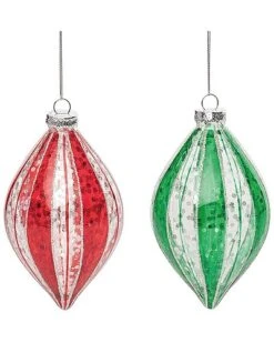 Glass 5.5in Multicolored Christmas Swirl Ornament Set Of 2 Home