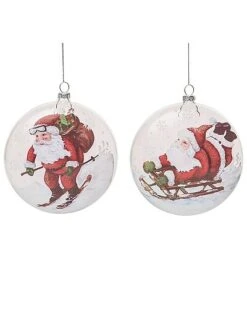 Glass 5.5in Multicolored Christmas Santa Ski And Sled Ornament Set Of 2 Home