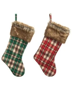 Polyester 21in Multicolored Christmas Rustic Stocking Set Of 2 Home
