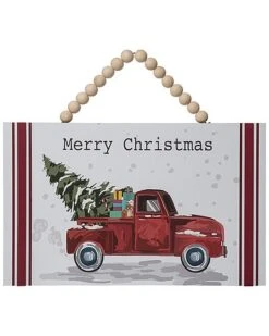 Wood 18.75in Multicolored Christmas Trucking Tree Farm Striped Wall Decor Home