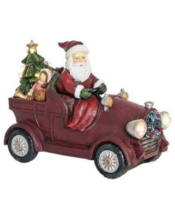 Resin 10.55in Multicolored Christmas Light Up Musical Santa Wagon Home