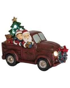 Resin 7.48in Multicolored Christmas Light Up Musical Santa Wagon Home