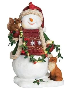 Resin 12.99in Multicolored Christmas Light Up Musical Cottage Snowman Decor Home
