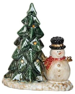 Ceramic 8.66in Multicolored Christmas Light Up Tree Snowman Home