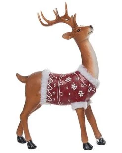 Resin 13.25in Multicolored Christmas Reindeer With Fuzzy Sweater Figurine Home