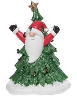 Resin 8.25in Multicolored Christmas Gnome Decorating Tree Figurine Home