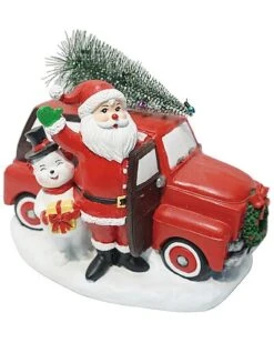 Resin 9in Multicolored Christmas Santa And Truck Decor Home