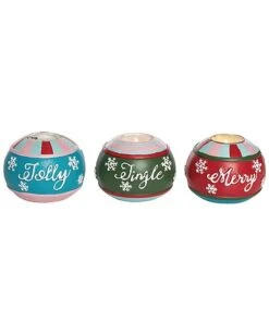 Resin 3.5in Multicolored Christmas Jolly Jingle Merry Candle Holders Set Of 3 Home