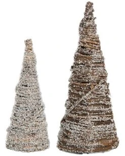 Natural Fiber 11.81in Multicolored Christmas Twig Tree Decor Set Of 2 Home