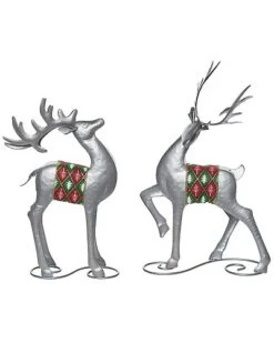 Metal 14.5in Multicolored Christmas Reindeer Set Of 2 Home