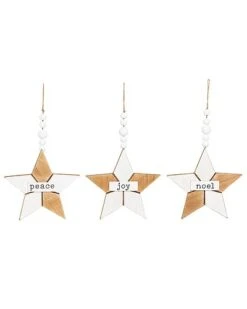 Wood 14.17in Multicolored Christmas Rustic Star Ornament Set Of 3 Home