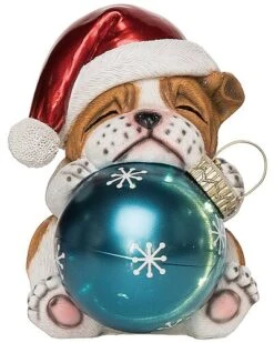 Resin 7.5in Multicolored Christmas Light Up Sleepy Puppy Holding Ornament Decor Home