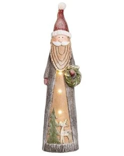 Resin 23.5in Multicolored Christmas Light Up Snowy Santa/Snowman Decor Home