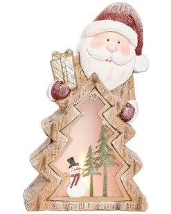 Resin 17.5in Multicolored Christmas Light Up Santa/Snowman With Scene Decor Home
