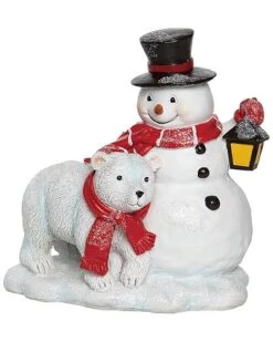 Resin 6in Multicolored Christmas Snowman And Critter Figurine Home