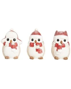 Ceramic 4.75in Multicolored Christmas Snowy Owl Figurine Set Of 3 Home