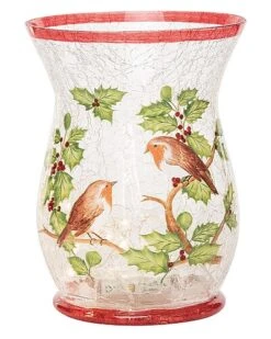 Glass 7.87in Multicolored Christmas Light Up Crackle Mistletoe Hurricane Home