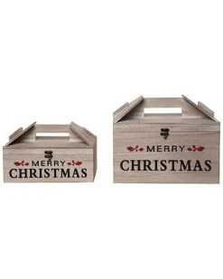 Wood 13.5in Christmas Takeout Box Set Of 2 Home