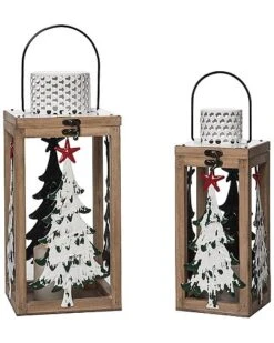 Metal 14in Multicolored Christmas Rustic Tree Lantern Set Of 2 Kd Home