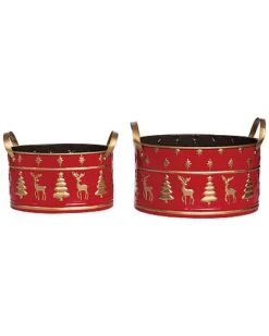Metal 14.75in Multicolored Christmas Nested Buckets Set Of 2 Home