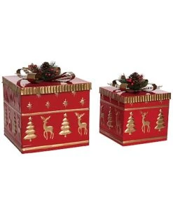 Metal 10in Multicolored Christmas Nesting Presents Set Of 2 Home