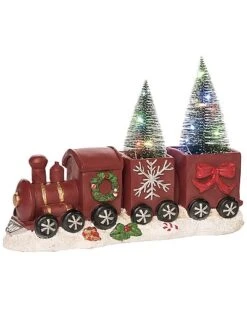 Resin 12in Multicolored Christmas Light Up Train With Trees Home