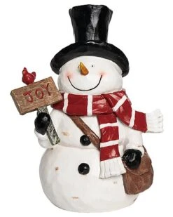 Resin 10in Multicolored Christmas Carved Snowman Figurine Home
