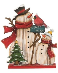 Wood 12.25in Multicolored Christmas Rustic Santa And Snowman Decor Home