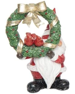 Resin 10.25in Multicolored Christmas Gnome With Wreath Figurine Home