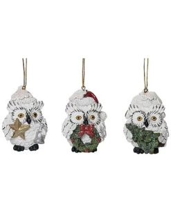 Resin 3.25in Multicolored Christmas Rustic Woodland Owl Ornament Set Of 3 Home