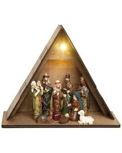 Resin 7.5in Multicolored Christmas Light Up Traditional Nativity And Manger Set Of 9 Home