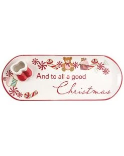 Ceramic 14.25in Multicolored Christmas Snack Plate With Toothpick Boots Container Home