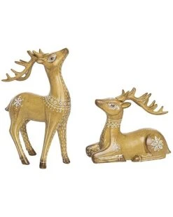 Resin 10.5in Christmas Holiday Floral Reindeer Decor Set Of 2 Home