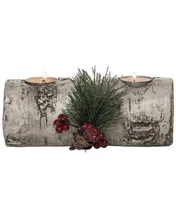 Resin 7.5in Multicolored Christmas Birch Log Tealight Holder Home