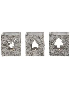 Resin 4in Christmas Birch Tealight Holders Set Of 3 Home